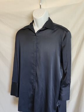 Mango Navy Satin-Look Blouse